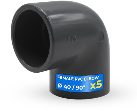 DOJA Barcelona Tubo Gomito PVC Ø 40mm - Confezione da 5 - Raccordo - Gomito PVC 90° Con Resistenza a Temperature, Installazione Rapida e Tenuta Sicura, per a Tubo Plastica