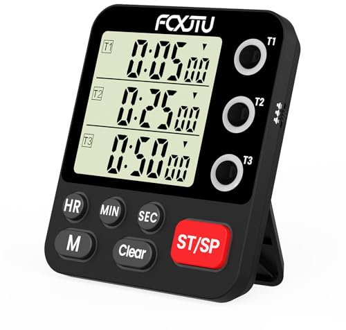 FCXJTU Digitaler Dual-Dreifach-Küchentimer, 3-K, magnetischer Countdown-Timer zum Kochen, großes Display, Stoppuhr, Multi-Food-Klassenzimmer-Timer, lauter Alarm für Senioren, Lehrer, Batterie im