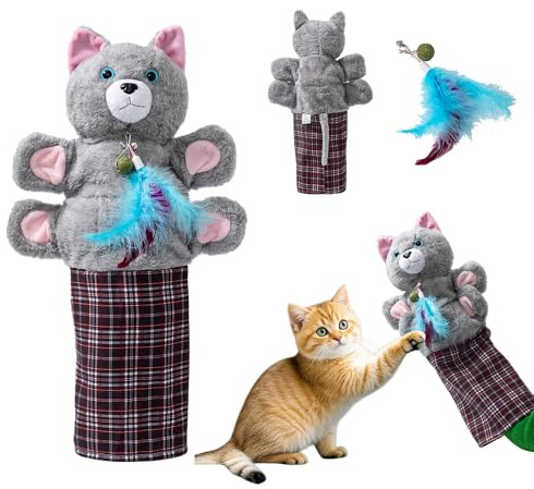 Usmfuie Cat Wrestling Glove with Bell & Catnip - Interactive Cats Puppet Wrestler Hand Puppet Toy for Safe Play, Exercise, and Family Bonding, Tough Padded Indoor Fun for Cats