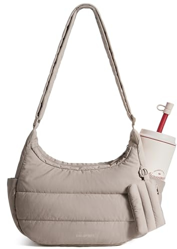 bagsmart Puffer Umhängetasche Damen Crossbody Bag Moon Bag Mehrfächrig | Puffer Tasche mit Verstellbare Weiche Schultergurt, Leicht Halbmond Handtasche für Arbeit Uni Reise Alltag