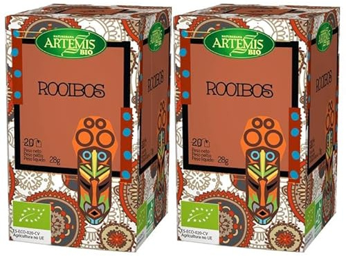 Pack 2 x Té Rooibos Artemis Bio 20 filtros (40 filtros) – Infusión ecológica de rooibos, sabor suave y tostado, sin teína, ideal sola o con leche, bolsitas prácticas