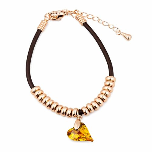 Löb 785 Roségold vergoldet Armband Herz Kristall Stein Anhänger Schwarz, Damen Armreif Herzanhänger Herzkette Herzchen Herzform Rotgold Topas Gold