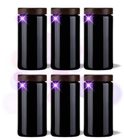 ANCEVIA Violettglas Vorratsgläser 1000 ml – 6er Set luftdichte Vorratsdosen mit Deckel | Miron Violettglas für trockene Lebensmittel wie z.B. Nudeln, Nüsse, Kaffee & Kräuter (Nussbaum Holzdeckel)