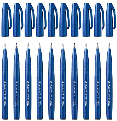 Pentel SES15C-C - Brush Sign Pen Faserschreiber, 10 Stück, blau