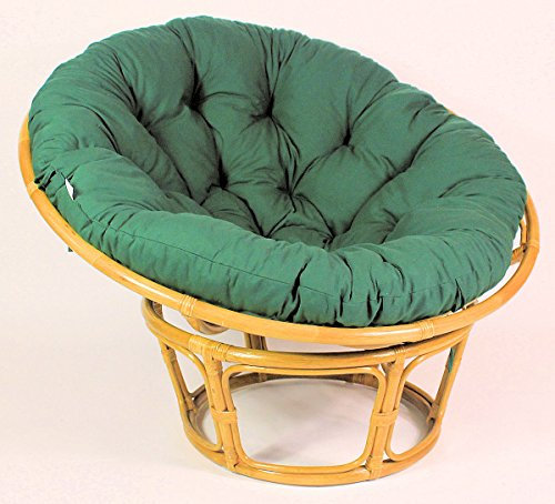 Rattan Papasan Sessel inkl. hochwertigen Polster, D 110 cm, Fb. Honig, Polster dunkelgrün