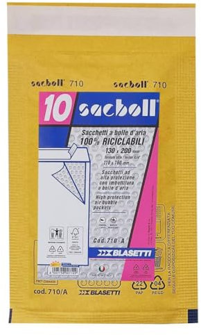 BLASETTI - Buste Postali Imbottite SACBOLL A - Autosigillante 10 Pezzi da 13x20 cm. Buste Imbottite per Spedizione - Sacchetti con Pluriball Ideali per Spedire e Proteggere Oggetti