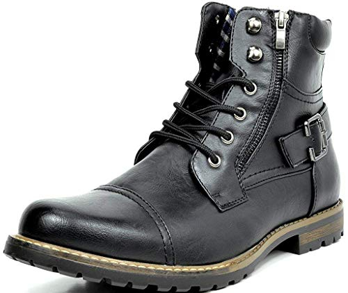Bruno Marc Herren Motorrad Stiefel Schnürstiefel Boots Klassische Chukka Biker Freizeitschuhe,Size 44.5,Schwarz,PHILLY-3