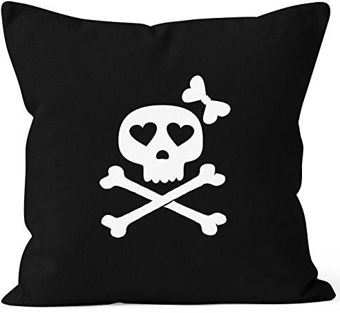 MoonWorks Kissenbezug Kissen-Hülle Deko-Kissen 40x40 Knochen Bones Totenkopf Pirat Baumwolle schwarz 40cm x 40cm
