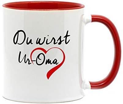 Du wirst UROMA, Tasse in hochwertiger Qualität und beidseitig bedruckt. Die schönste Art etwas zu sagen. Ein tolles Geschenk für die künftige Ur Oma. (Rot)