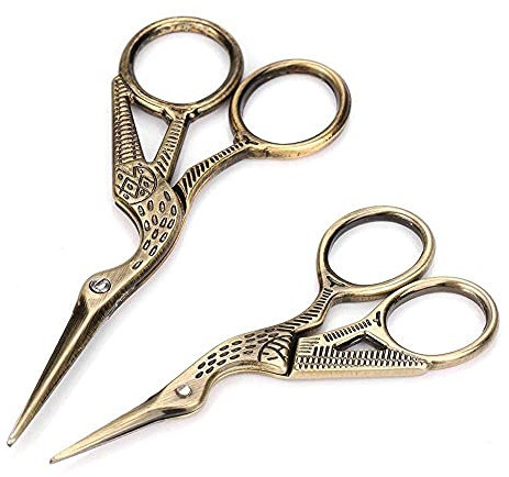 Vintage Stickschere, 2 Größen Retro Bronze Edelstahl Strickschere, Schneiderschere Stoffschere Profi Wollschere für Stickerei, Handarbeiten, Nähen, Basteln