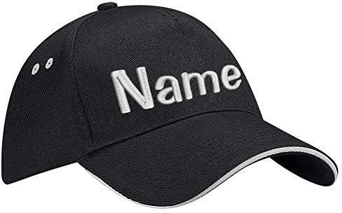 Nashville print factory Ultimate 5-Panel Cap Sandwich Peak Bestickt mit Name/Text Mütze Cappy Basecap (Black/Light Grey)