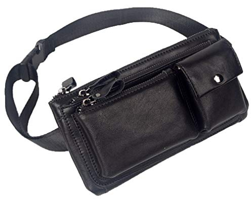 Xieben Vintage en Cuir Fanny Sac À La Taille pour Hommes Femmes Voyage Randonnée Courir Hanche Slim Bum Ceinture Pack Bourse Portefeuille Pochette De Téléphone Portable Noir