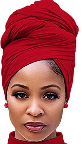 Harewom Kopfbandagen für schwarze Frauen, Stretch-Kopftuch, lang, afrikanische Haarwickel, Turban, Headwraps aus Jersey, Stirnbänder, 1 x Weinrot, 71x32 Inch (Pack of 1)