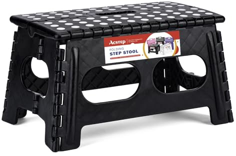 ACSTEP Folding Step Stool,15-Inch Extra Wide 9 Inch Height Heavy Duty Stepping Stool Safer and More Comfortable Non Slip Foldable Step Stool for Kids and Adults Black