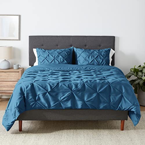 Amazon Basics Bettwäsche-Set mit Quetschfalten Tröster, Geometrisch, Full/Queen, 3 stück, Dunkles Türkis