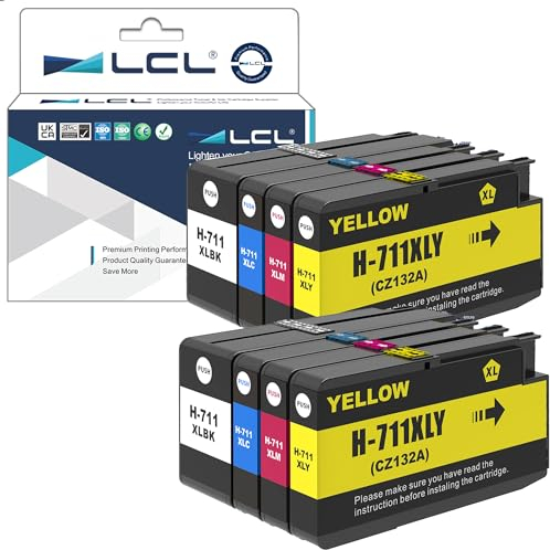 LCL Kompatibel Tintenpatrone 711XL 711 XL (2Schwarz 2Cyan 2Magenta 2Gelb) Ersatz für HP Designjet T120 24 T120 610 T520 24 T520 36 T520 610 T520 914 T125 24 T530 T130 T525