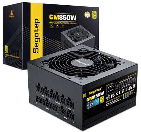 Segotep Fuente de alimentación de 850 W, PCIe 5.0 y ATX 3.0 Full Modular 80 Plus Gold Certified PSU para Juegos NVIDIA RTX 20/30/40 Series y Tarjetas gráficas AMD, Condensador 100% japonés de 105 °C
