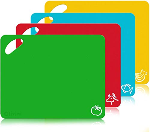 4 Pcs Chopping Board Set Flexible Cutting Board BPA-Free Thick & Durable Colour for Raw Meat, Vegetables, Fish and Cooked Food