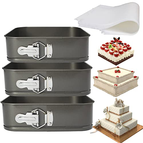 Springform, 3 teglie antiaderenti quadrati da 20,2 cm, teglia per torta di Cheesecake con 50 fogli di carta pergamena (3 pezzi)