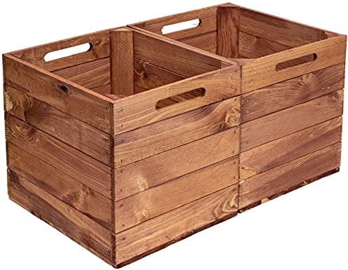 2er Set Holzkiste Aufbewahrungskiste passend für alle Kallaxregale und Expidit Regale Kallaxysteme Weinkiste Obstkiste Regalkiste Maße 33x37,5x32,5cm Kallax boxen Einsatz (Vintage Ocker)
