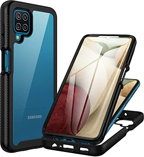 CENHUFO for Samsung A12 Phone Case, Samsung A12 Case Built-in Screen Protector Heavy Duty Full Body Protection Shockproof Clear Cover Rugged Bumper Case for Samsung Galaxy A12/M12 Case