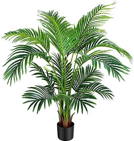 JonesHouseDeco Golden Cane Palm Silk Kunstbaum 120 cm, Areca-Palme, Künstliche Palmen, Künstliche Palmen Tropisch, für Wohnzimmer, Café oder Büroecke #D408A00