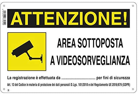 Cartello Segnaletico per Aziende (Cartello Area Videosorvegliata da.. 30x20 cm PVC)