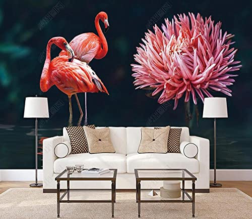 QEETapete Papier Peint Panoramique Fleur De Flamant Rose Dans L'Étang Papier Peint Nature Intissé Murale Chambre Salon,400x280cm