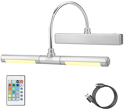 HONWELL LED Picture Light with Remote Control, Rechargeable LED Wall Lights with 12 Colors Changing, Display Lamp 13 Inches Rotatable Light Head for Painting Dartboard Frame Portrait Art, Silver