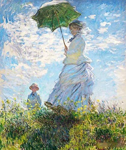 Zhyaunz DIY 5D Diamond Painting by Number Kits Frau mit Sonnenschirm Claude Monet Kreuzstich Stickerei Strass Bild Kunst Handwerk Wanddekoration 40x50cm