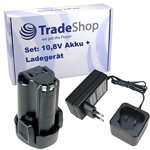 Trade-Shop Kit 2 en 1 : batterie Li-ion 10,8 V / 2000 mAh / 22 Wh + chargeur de batterie pour Black&Decker LDX112C PSL12 BDCDMT112 remplace le bloc d'alimentation LCS12