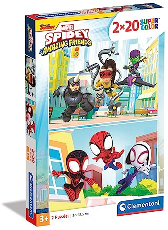 Clementoni 24794 2x20pcs Supercolor Marvel Spidey and His Amazing Friends-2 X 20-Piece Jigsaw Puzzle for Kids Age 3, Multicolor, Medium