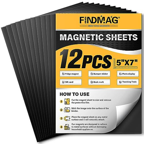 Magnetfolie Selbstklebend, 12 Stück 5 x 7 Zoll, Flexible Magnetplatten | Zuschneidbare Magnetklebefolie mit vollflächiger Klebeschicht für Fotos, Karten, Etiketten und DIY-Kühlschrankmagnete