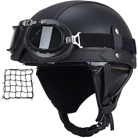 Smilfree Halbschalenhelm mit ECE, Jethelm Retro, Chopper Helm, Retro Motorrad Helm, Scooter-Helm, Offenem Helm, mit Brille halbhelm Motorrad männer motorradhelm