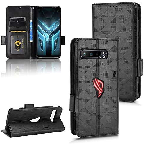 Kukoufey Hülle für Asus ROG Phone 3, Leder, Schwarz, Ständer, Einfarbig