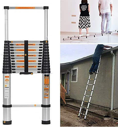 Teleskopleiter 3,2m Edelstahl Leiter, Ausziehbar Schiebeleiter, Rutschfester Aluleiter Mehrzweckleiter Ausziehleiter, 150kg Tragkraft, EN131