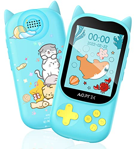 AGPTEK 2,4 Lettore MP3 Bambini Bluetooth 5.3 con Design Simpatico Gatto Schermo TFT,8GB Lettore Musicale per Ragazza con Pulsante Riproduci/Volume,Radio FM,Sveglia,Scheda TF Fino a 128G (Blu)