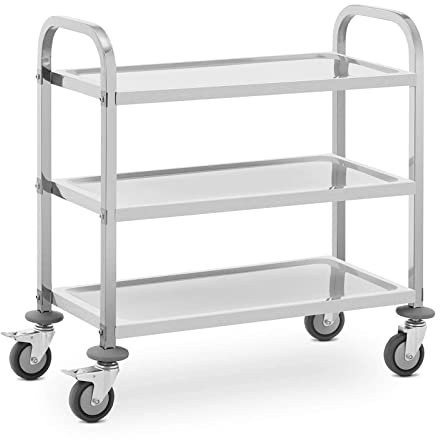 Royal Catering RCSW-110 Chariot de Service en INOX Chariot de Service Restaurant (Capacité de Charge : 81 kg, Espacement des Plateaux : 250 mm, Dimensions des Plateaux : 73 x 38 x 3 cm)