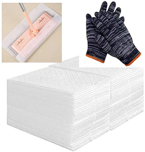 20 * 30cm Dust Removal Mop Paper With Gloves Disposable MicroFibre Electrostatic Floor Cloths Floor Cleaning Wipes for Flat Swivel Mop (200 PCS)