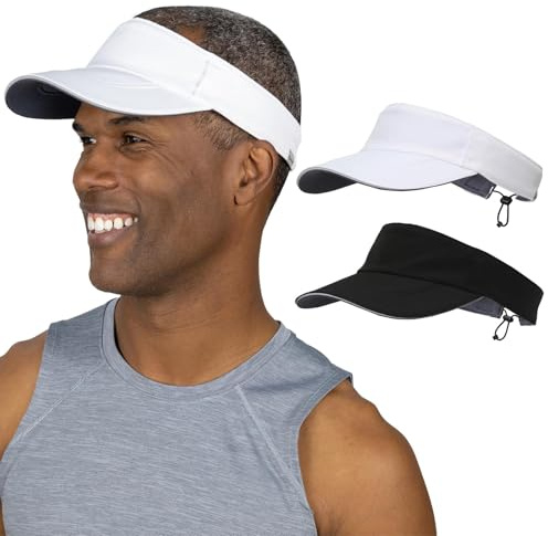TrailHeads Visor Cap Herren – Sonnenvisier zum Laufen, Golf und Tennis - Recycelt - Weiß-Schwarz