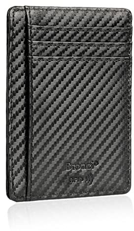 Bronzi® Portafoglio Uomo Slim Piccolo | Portacarte Uomo Donna Portatessere Porta Carte Di Credito | Portafogli Mini Protezione RFID con Portamonete | Box Regalo - Brand Italiano