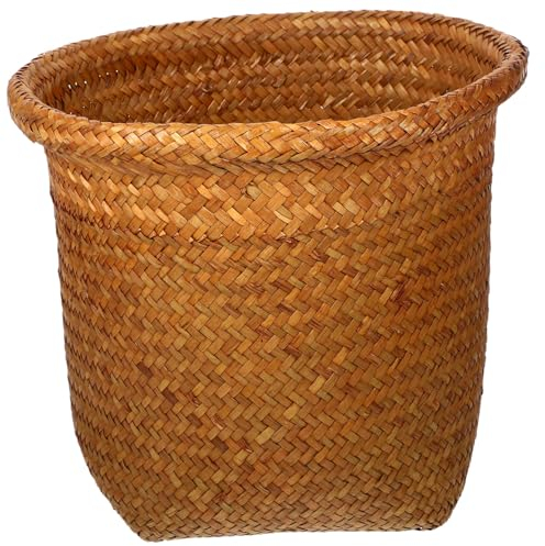 Angoily Cubo de basura de mimbre, cesta de basura de papel natural, pequeño y decorativo para baños, dormitorios, oficinas (26 cm de altura)