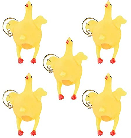 Factorys Neuer lustiger Tieranhänger Schlüsselanhänger Kinder Huhn Ei Legehennen überfüllt Stress Ball niedlich Schlüsselanhänger C436 Compatible with Motorikschleifen (Yellow, One Size)