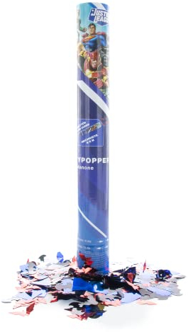 Party Factory – Konfettikanone Justice League Party Popper 1er – Partygadgets Konfetti Kanone 40cm mit bunt schimmernden Schnipseln für Kindergeburtstag – Bis 8m Flughöhe, für Innen & Außen