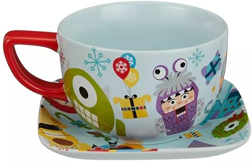 Disney Store Pixar Holiday Mug Cup and Plate Saucer (Up, Monsters Inc)