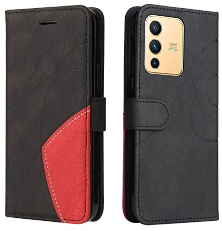 Fatcatparadise Kompatibel mit Vivo V23 5G Hülle, Leder PU Brieftasche Handyhülle Flip Case Silikon Bumper Schutzhülle Klapphülle.Lederhülle mit Kartenfächern und Standfunktion (Schwarz)