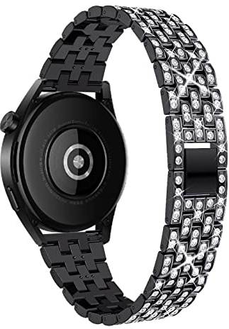 WoPail 20mm 22mm Métal Femme Bracelet pour Samsung/Amazfit, Bling Diamant Bracelets de Remplacement Bracelets (22mm - Noir)