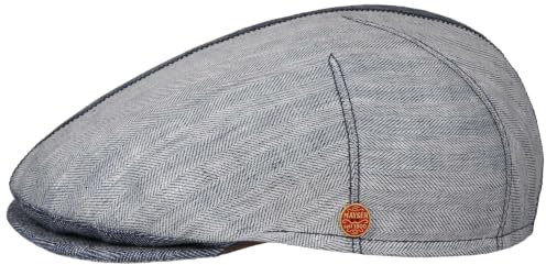 Mayser Jasper Twotone Flatcap Fischgrat Made in EU Herren Frühling Sommer blau 58 cm