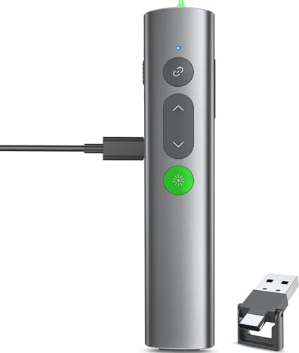 Drahtlose Präsentationsklicker PowerPoint-Fernbedienung: USB C A Presenter PPT Power Point Google Slide Advancer mit grünem Laserpointer Smart Board Clicker für Computer Laptop Mac Projektor Büro