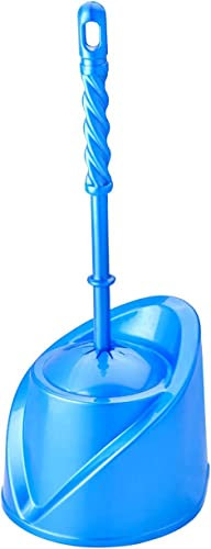 Best House Toilet Brush, Long Handle Toilet Cleaning Brush and Holder Set, Cleaning Brush with Stand, Toilet Plastic Brush with Round Container, Flexible Bristles Brush - Pack of 1 (Blue)